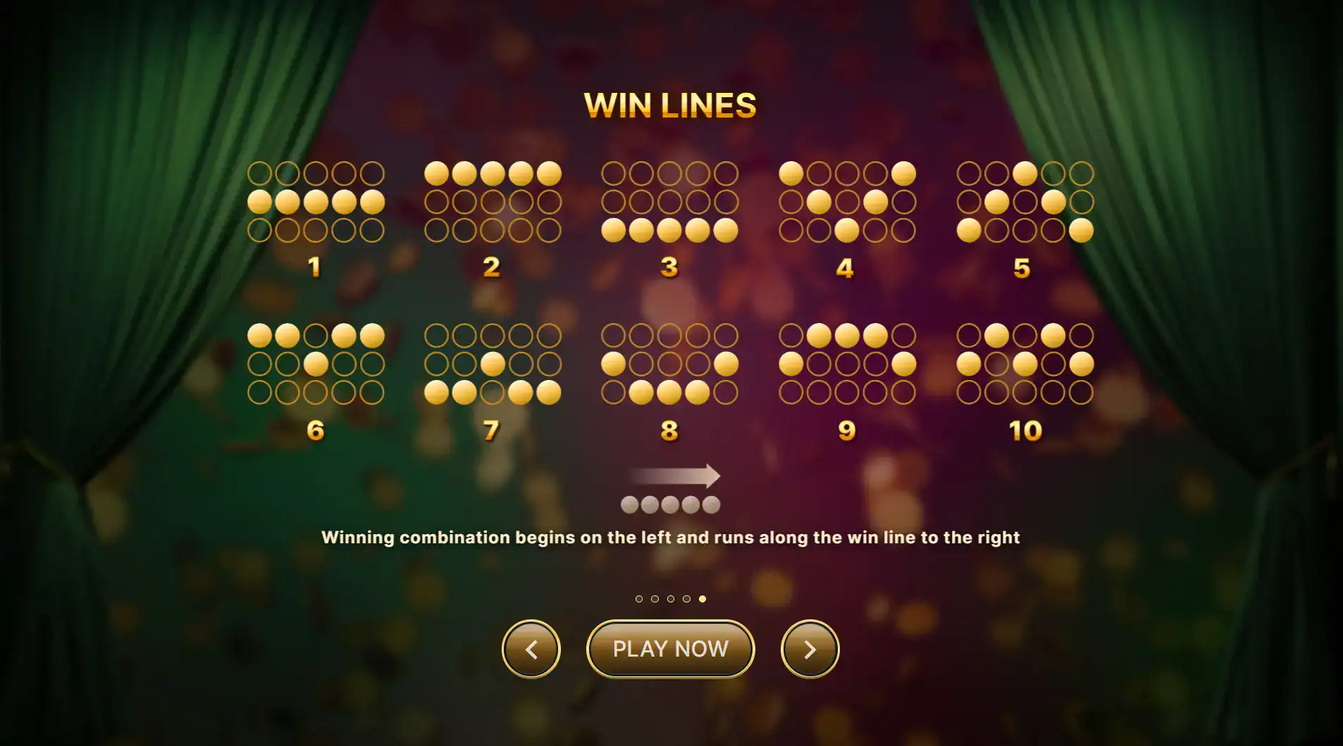 Overzicht van de 10 vaste winlijnen op de Crazy Pachinko kwalificatie slot.